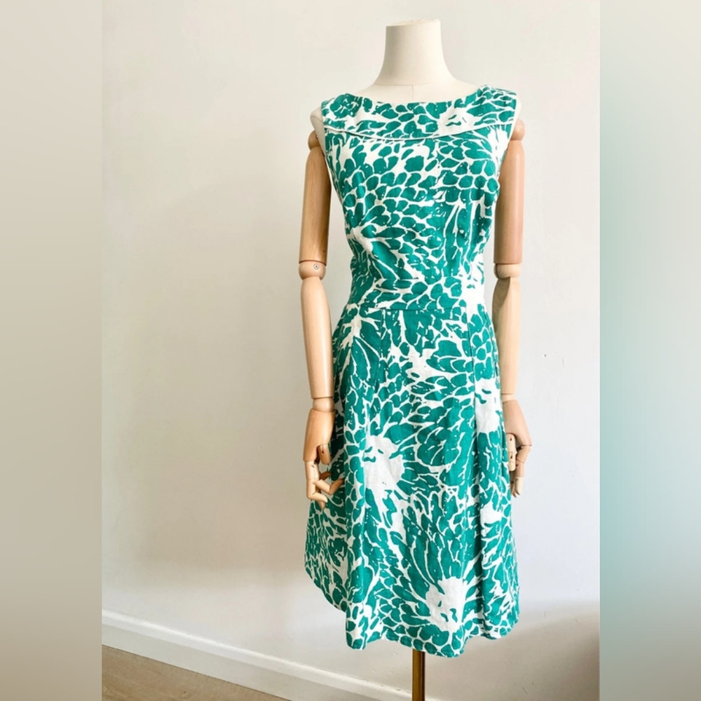 Per Una Green and White Pleated Midi Dress